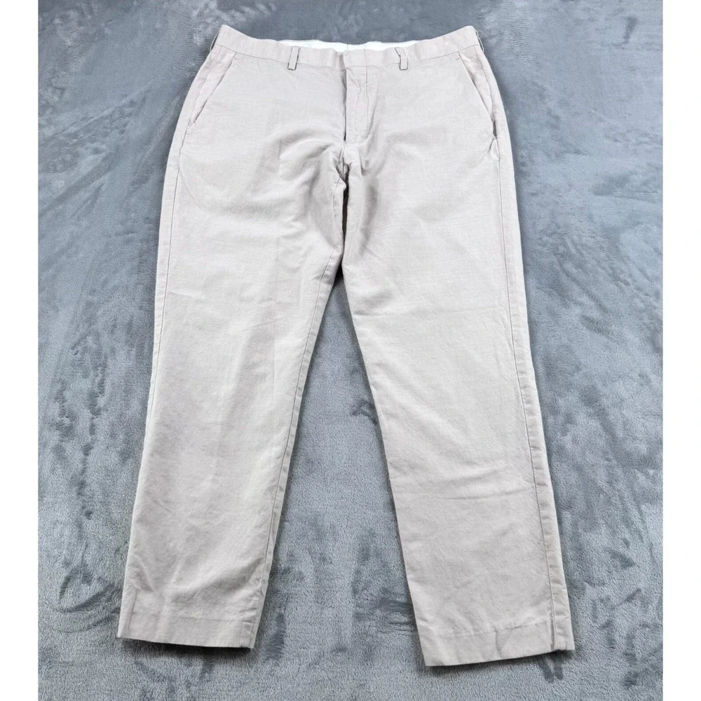 J.Crew Ludlow Pants Mens 32x30 Tan Baird McNutt Irish Linen Cotton AU429‎ Chino